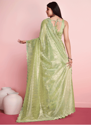 Fancy Work work Pista green color fabric Fancy Work Traditional Saree